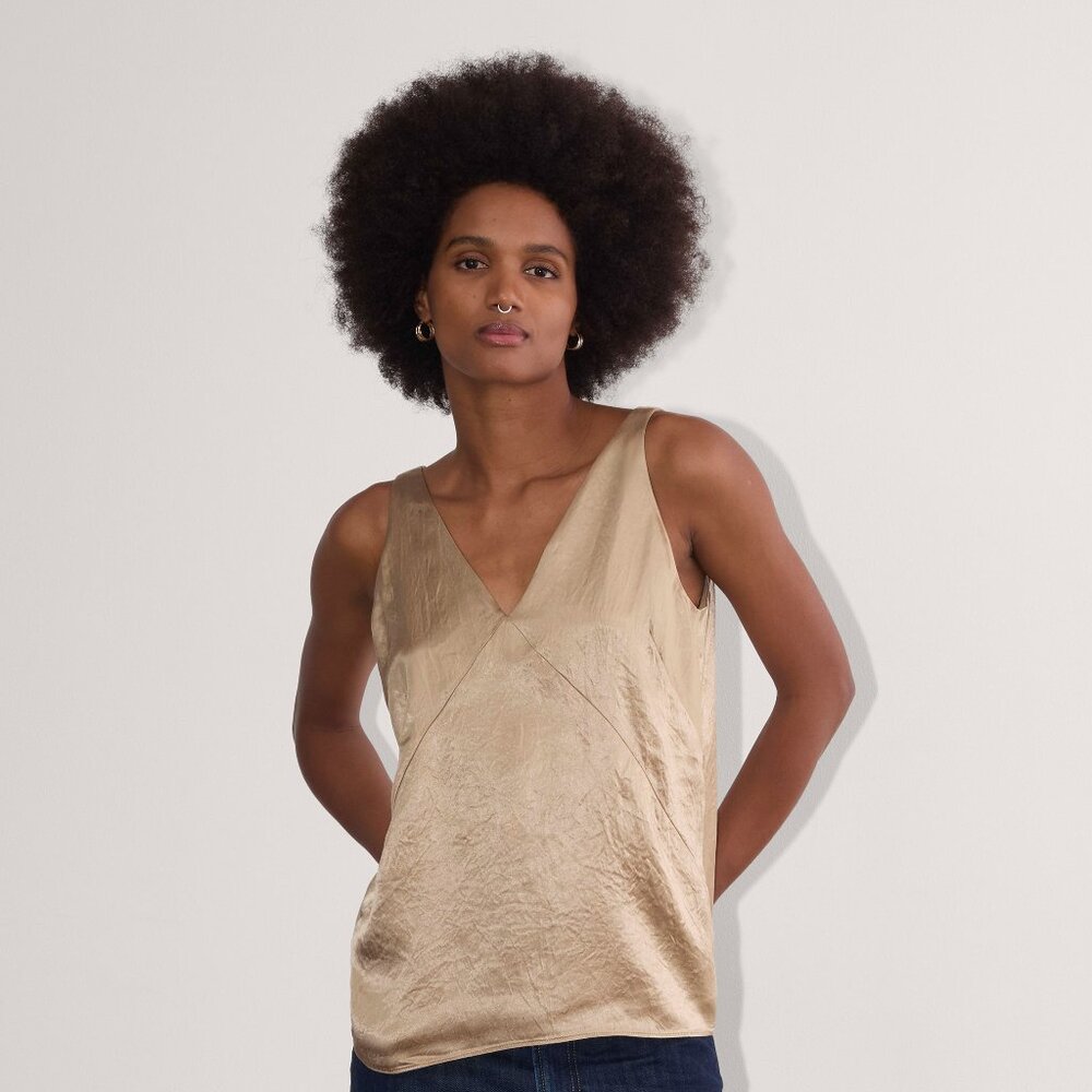 Everlane Women's Satin Tank in Champagne, Size 2